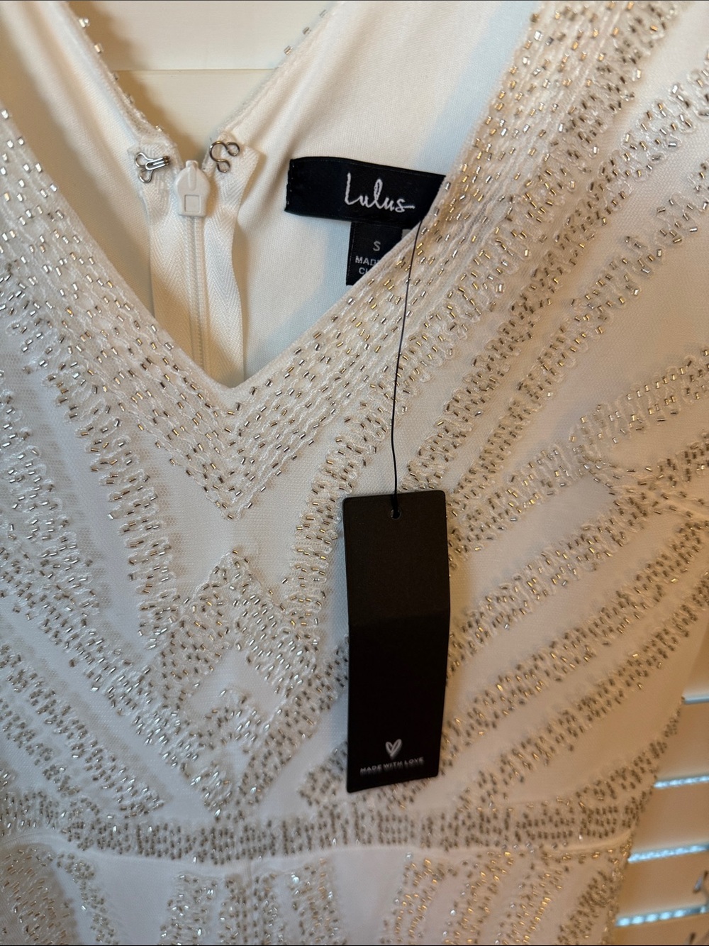 Lulu's Ivory Beaded V-Neck Romper - Picture 2 of 5